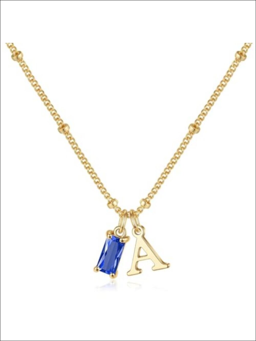 14k Gold Plated Initial Necklace Sapphire Birthstone Pendant Adjustable For